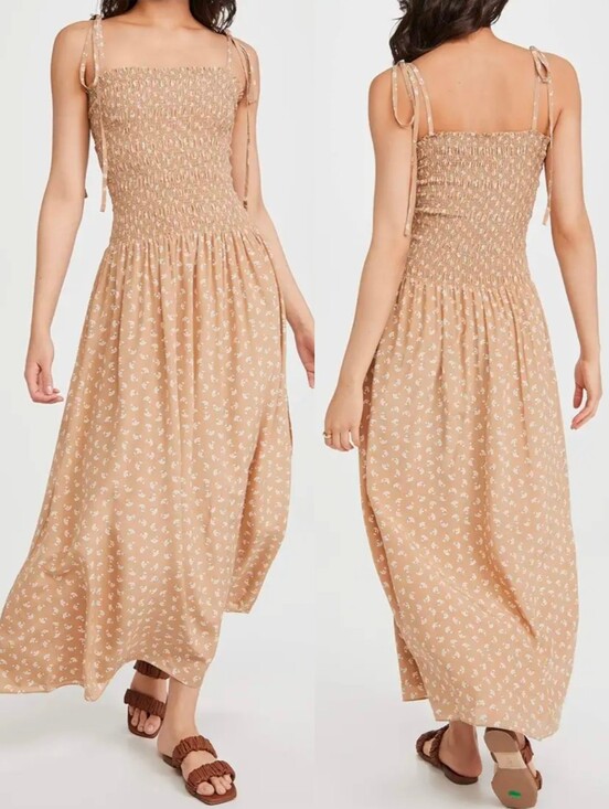 Rebecca Taylor Dresses & Skirts - REBECCA TAYLOR Tan Silk Emmy Sleeveless Floral Maxi Dress